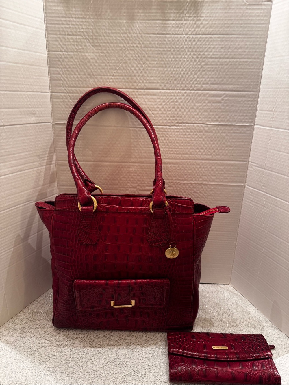 Brahmin Red Croc-Embossed Tote Bag with Matching Wallet